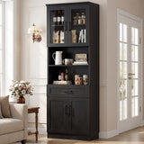 79.7" Tall Kitchen Pantry Storage Cabinet with Glass Door, Adjustable Shelves, and Drawer