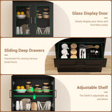 79.7" Tall Kitchen Pantry Storage Cabinet with Glass Door, Adjustable Shelves, and Drawer