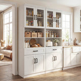 79.7" Tall Kitchen Pantry Storage Cabinet with Glass Door, Adjustable Shelves & Drawer, 2 Packs