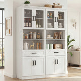 79.7" Tall Kitchen Pantry Storage Cabinet with Glass Door, Adjustable Shelves & Drawer, 2 Packs