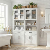 79.7" Tall Kitchen Pantry Storage Cabinet with Glass Door, Adjustable Shelves & Drawer, 2 Packs