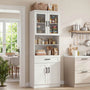 79.7" Tall Kitchen Pantry Storage Cabinet with Glass Door, Adjustable Shelves, and Drawer
