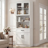 79.7" Tall Kitchen Pantry Storage Cabinet with Glass Door, Adjustable Shelves, and Drawer