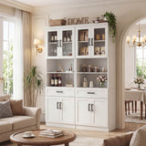 79.7" Tall Kitchen Pantry Storage Cabinet with Glass Door, Adjustable Shelves, and Drawer