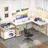 Unikito Reversible L Shaped Desk with Magic Power Outlets and USB Charging Ports, Sturdy Corner Computer Desk with Storage Shelves, Gaming Desk for Home Office, Easy to Assemble