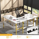 Unikito Reversible L Shaped Desk with Magic Power Outlets and USB Charging Ports, Sturdy Corner Computer Desk with Storage Shelves, Gaming Desk for Home Office, Easy to Assemble