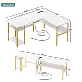 Unikito Reversible L Shaped Desk with Magic Power Outlets and USB Charging Ports, Sturdy Corner Computer Desk with Storage Shelves, Gaming Desk for Home Office, Easy to Assemble