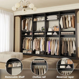 100” Closet System, 8.3FT Wood Closet Storage Organizer with 8 Hanging Rods, Adjustable Large Walk in Wardrobe Closet Tower