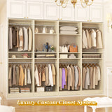100” Closet System, 8.3FT Wood Closet Storage Organizer with 8 Hanging Rods, Adjustable Large Walk in Wardrobe Closet Tower