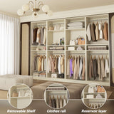 100” Closet System, 8.3FT Wood Closet Storage Organizer with 8 Hanging Rods, Adjustable Large Walk in Wardrobe Closet Tower