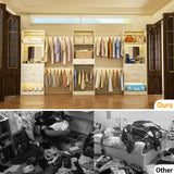 96” Closet System, 8FT Walk in Closets Organizer Kit with 4 Extendable Hanging Rods and Drawer