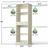 96” Closet System, 8FT Walk in Closets Organizer Kit with 4 Extendable Hanging Rods and Drawer