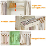 96'' Closet System with 4 Hanging Rods & Drawer, Max Load 1000 LBS