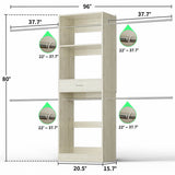 96'' Closet System with 4 Hanging Rods & Drawer, Max Load 1000 LBS