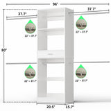 96'' Closet System with 4 Hanging Rods & Drawer, Max Load 1000 LBS