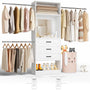 48 - 96 Inch Closet Organizer System with Mirror, 3 Hanging Rods, and 3 Drawers