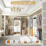 48 - 96 Inch Closet Organizer System with Mirror, 3 Hanging Rods, and 3 Drawers