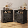 Farmhouse Nightstands with Drawers, Bedside Table with Power Outlet
