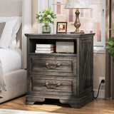Farmhouse Nightstands with Drawers, Bedside Table with Power Outlet