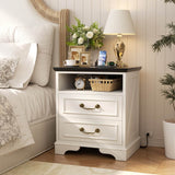 Farmhouse Nightstands with Drawers, Bedside Table with Power Outlet