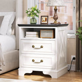 Farmhouse Nightstands with Drawers, Bedside Table with Power Outlet