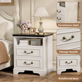 Farmhouse Nightstands with Drawers, Bedside Table with Power Outlet