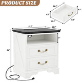 Farmhouse Nightstands with Drawers, Bedside Table with Power Outlet