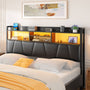 Upholstered Headboard for Full Size Bed Frame, with Power Outlets and RGB LED Lights