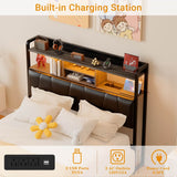 Upholstered Headboard for Full Size Bed Frame, with Power Outlets and RGB LED Lights