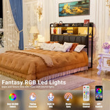 Upholstered Headboard for Full Size Bed Frame, with Power Outlets and RGB LED Lights