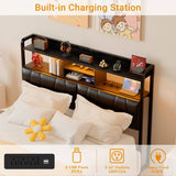 Upholstered Headboard for Queen Size Bed Frame, with Power Outlets and RGB LED Lights