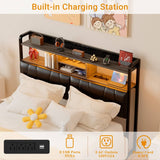 Upholstered Headboard for Queen Size Bed Frame, with Power Outlets and RGB LED Lights