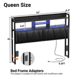 Upholstered Headboard for Queen Size Bed Frame, with Power Outlets and RGB LED Lights