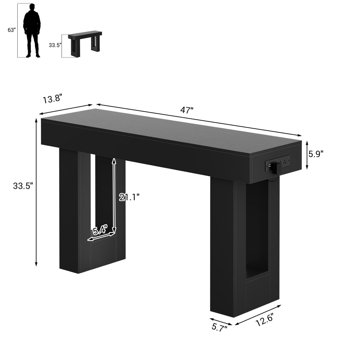 47" Entryway Table with Sensor Light and USB Outlet | Narrow Console Table with Storage Behind Couch