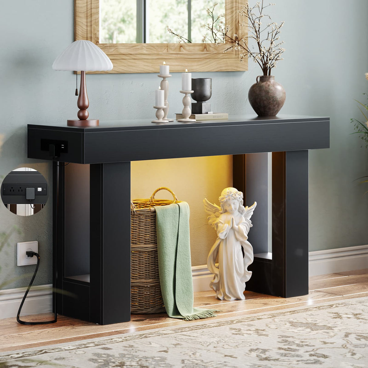 47" Entryway Table with Sensor Light and USB Outlet | Narrow Console Table with Storage Behind Couch
