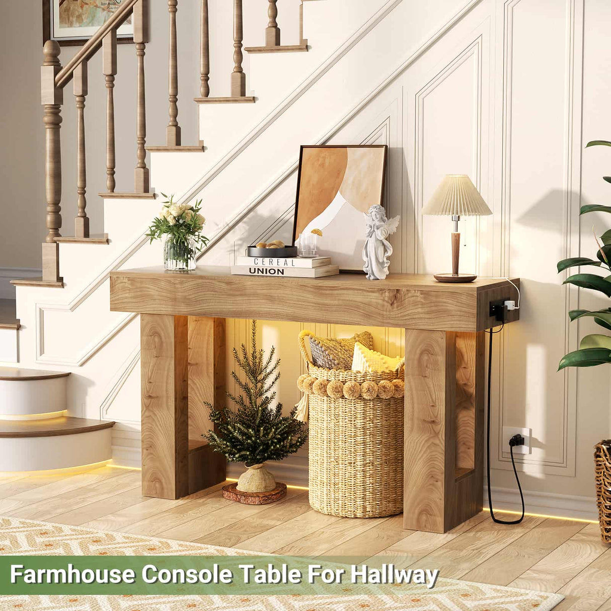 47" Entryway Table with Socket and Sensor Light, Console Table with Storage Behind Couch