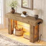 47" Entryway Table with Socket and Sensor Light, Console Table with Storage Behind Couch