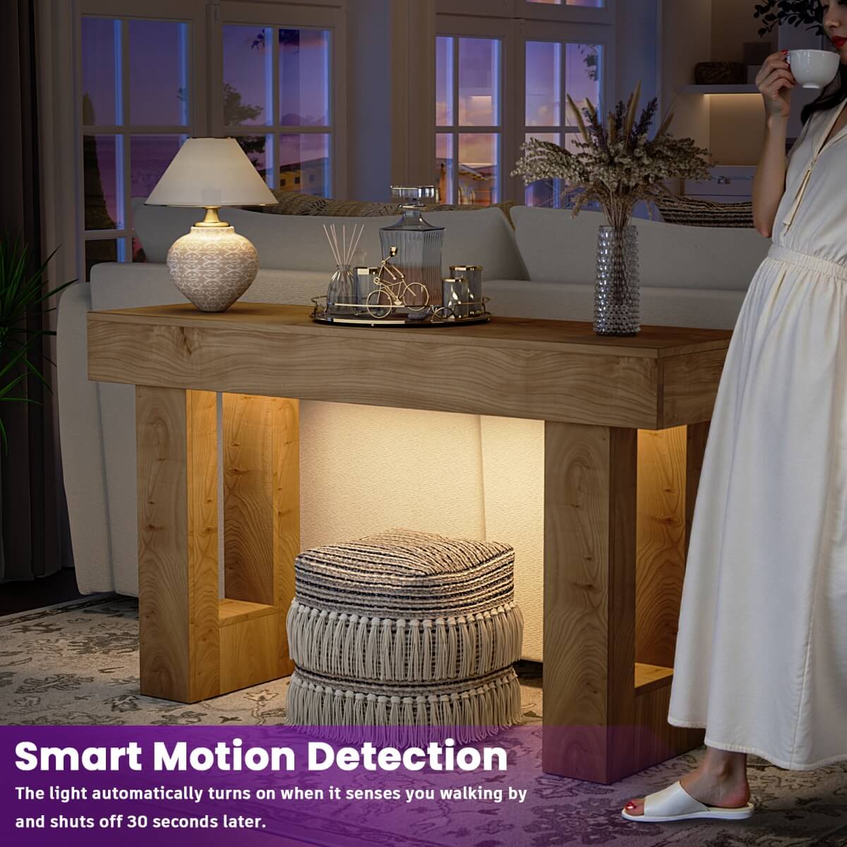 47'' Console Table with Outlets and Sensor Light