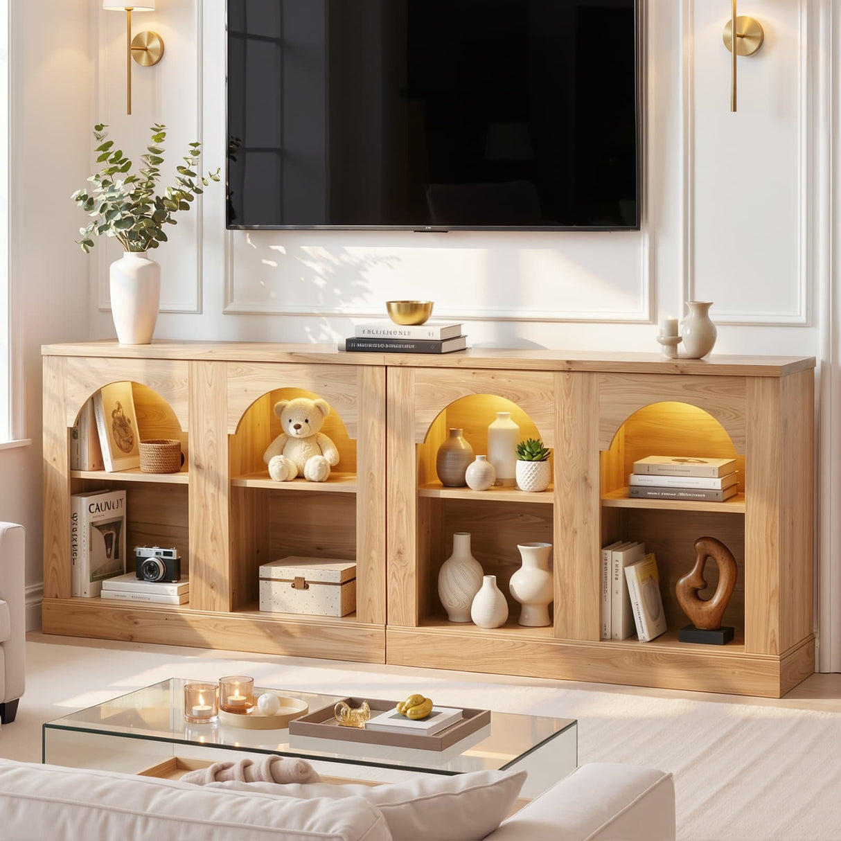 Farmhouse Arched Console Table with LED Lights, 94" Long 2 Sets