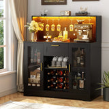 Wine Bar Cabinet with Drawer and LED Light Strip