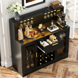 Wine Bar Cabinet with Drawer and LED Light Strip