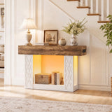 47" Console Table with LED Lights & Outlets, Farmhouse Entryway Table with Geometric Lattice Pattern, 2-Tier Narrow Sofa Table Behind Couch for Living Room, Hallway, Foyer