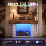 47" Console Table with LED Lights & Outlets, Farmhouse Entryway Table with Geometric Lattice Pattern, 2-Tier Narrow Sofa Table Behind Couch for Living Room, Hallway, Foyer