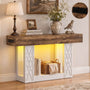 47" Console Table with LED Lights & Outlets, Farmhouse Entryway Table with Geometric Lattice Pattern, 2-Tier Narrow Sofa Table Behind Couch for Living Room, Hallway, Foyer