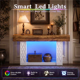 63" Console Table with LED Lights & Outlets, Farmhouse Entryway Table with Geometric Lattice Pattern, 2-Tier Narrow Sofa Table Behind Couch for Living Room, Hallway, Foyer