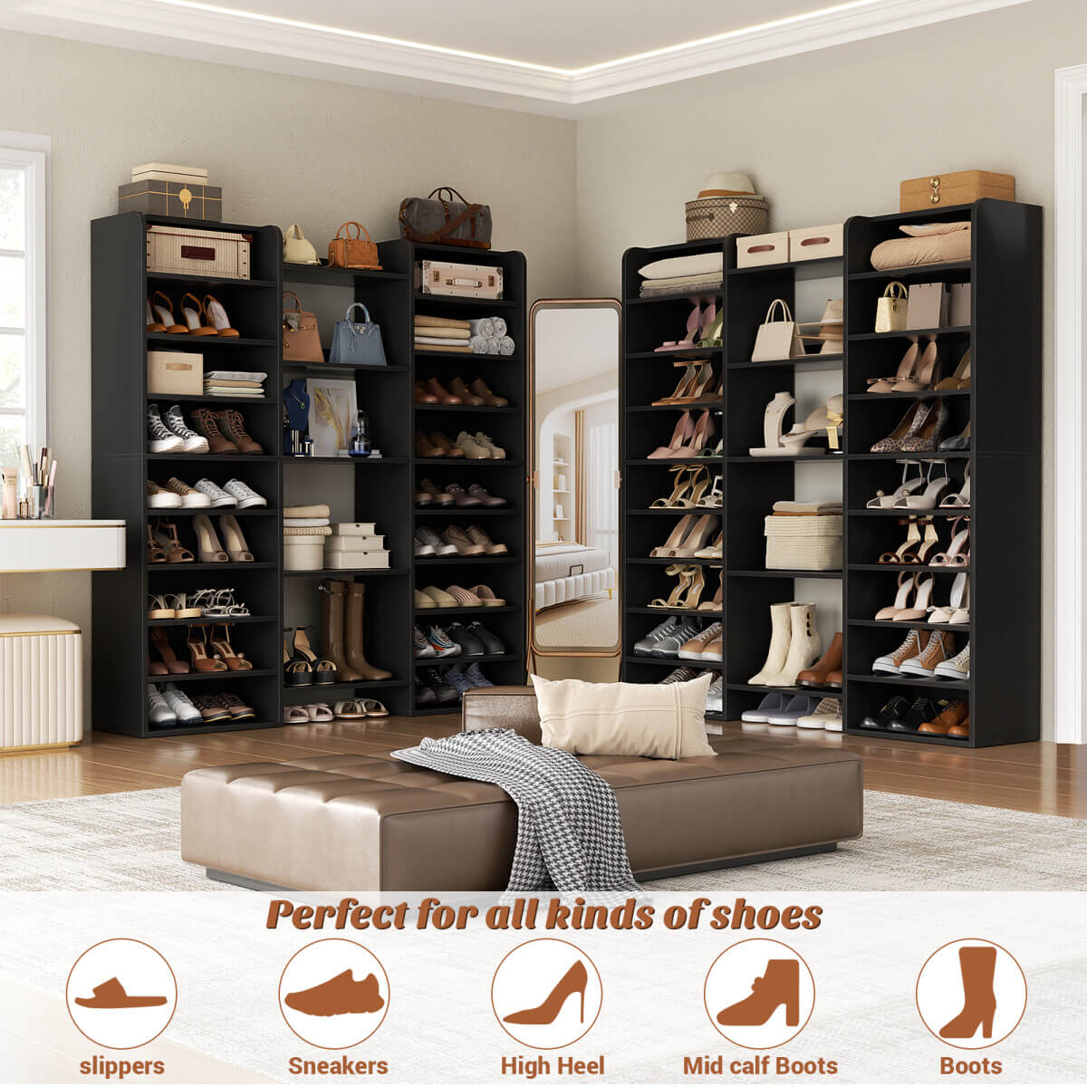 14-Tier Shoe Cabinet, Wood Shoe Storage Organizer for Entryway