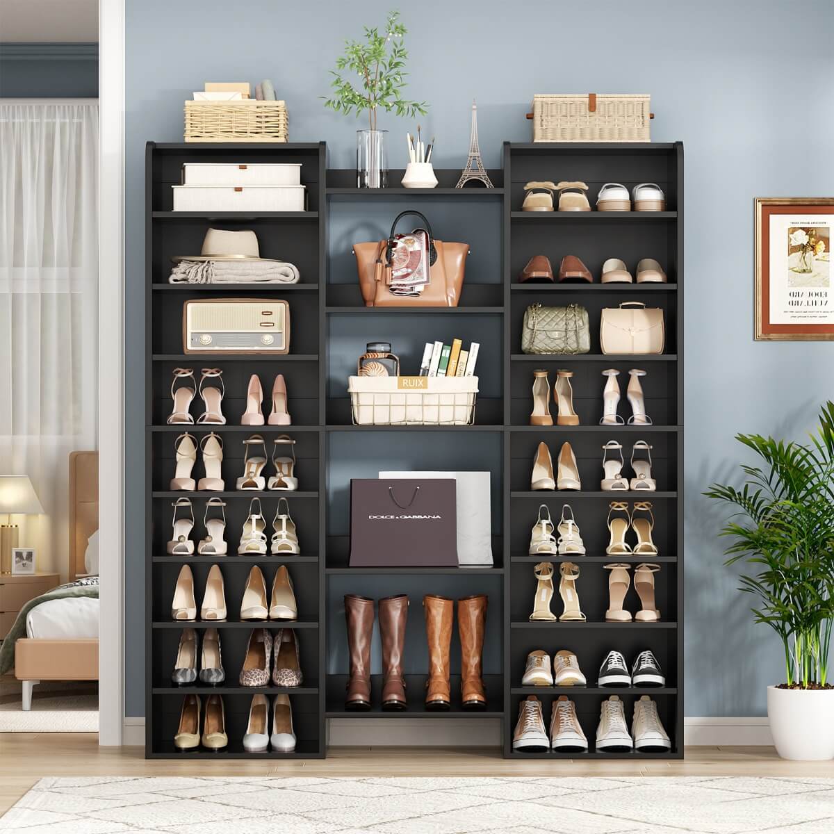 14-Tier Shoe Cabinet, Wood Shoe Storage Organizer for Entryway