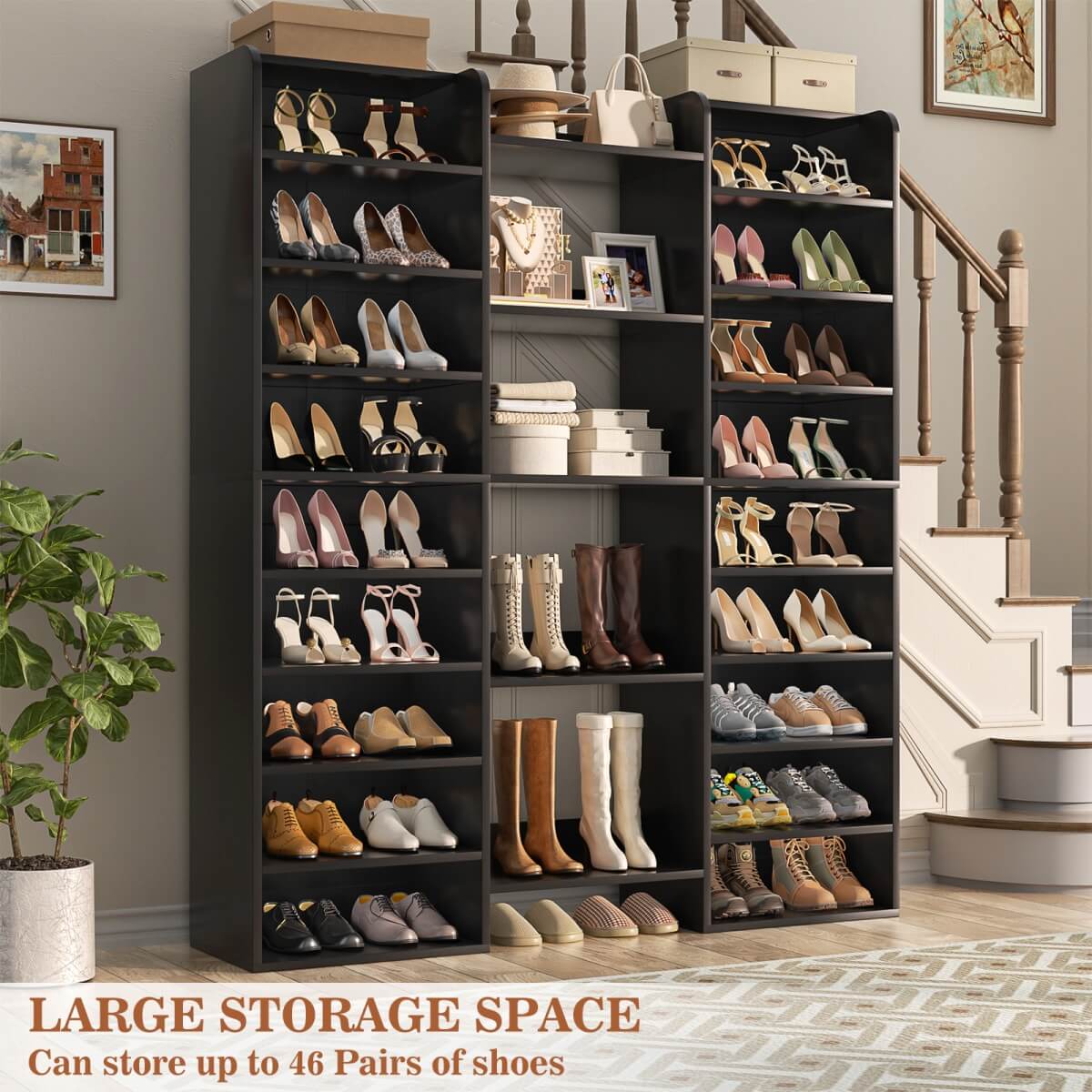 14-Tier Shoe Cabinet, Wood Shoe Storage Organizer for Entryway
