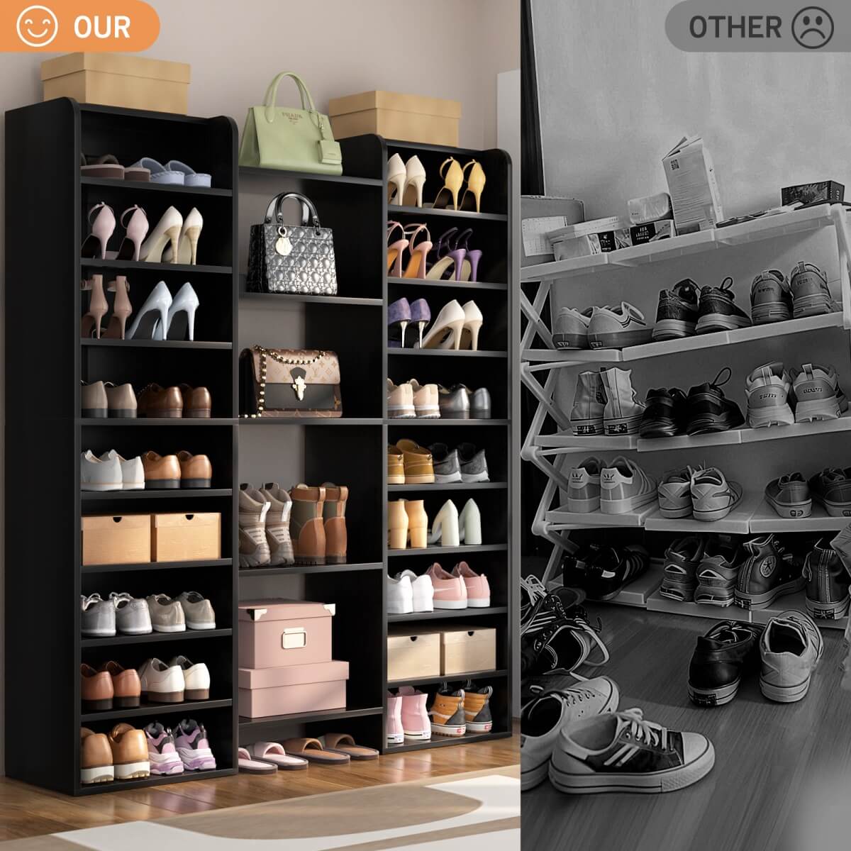 14-Tier Shoe Cabinet, Wood Shoe Storage Organizer for Entryway