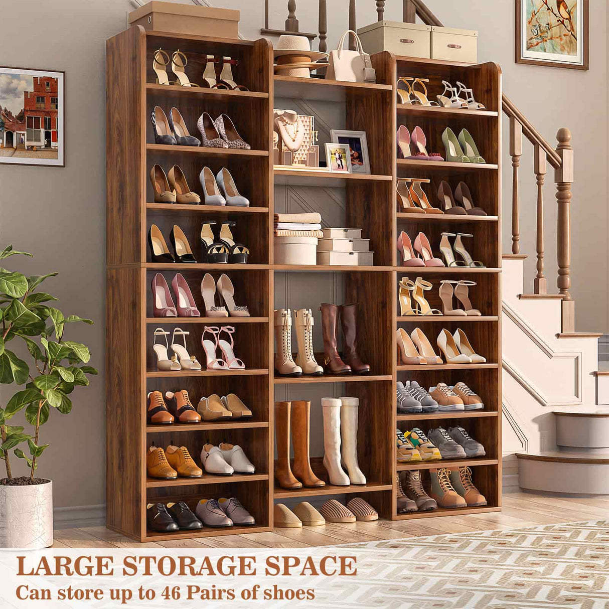 14-Tier Shoe Cabinet, Wood Shoe Storage Organizer for Entryway